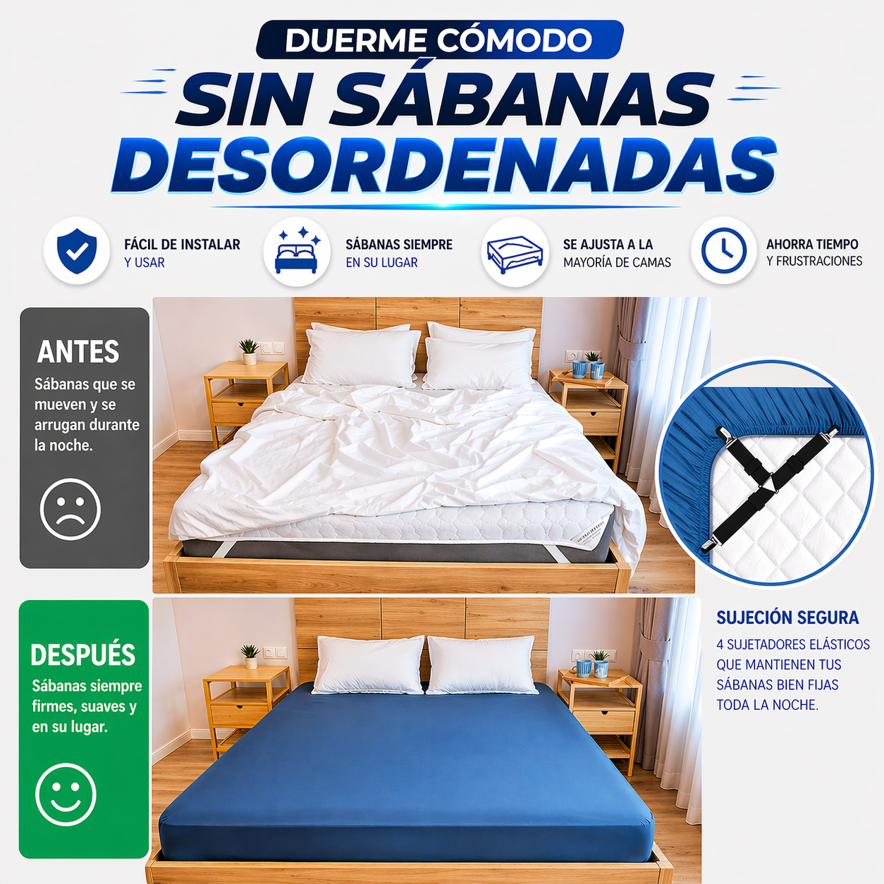 Pack de 4 Sujetadores de Sábanas Ajustables