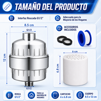 Filtro purificador de agua para ducha con cartucho - AquaShine