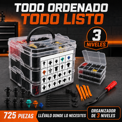 KIT DE CLIPS UNIVERSAL PARA AUTOS DE 725 PZAS - AUTOCLIPS PRO